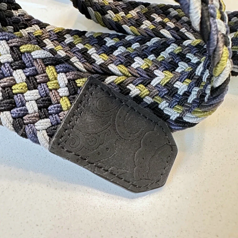 Robert Graham Jacob Belt Mens 38 Grey Multi Braided Woven Fabric Leather NEW
